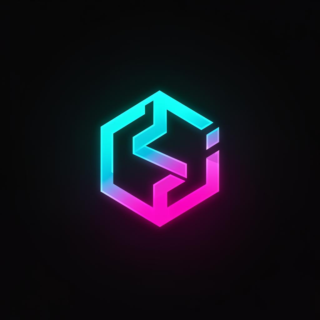 Abstract neon hexagon logo mark