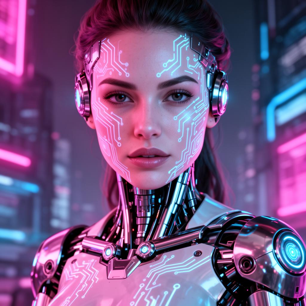 Sci-fi android woman with circuit patterns