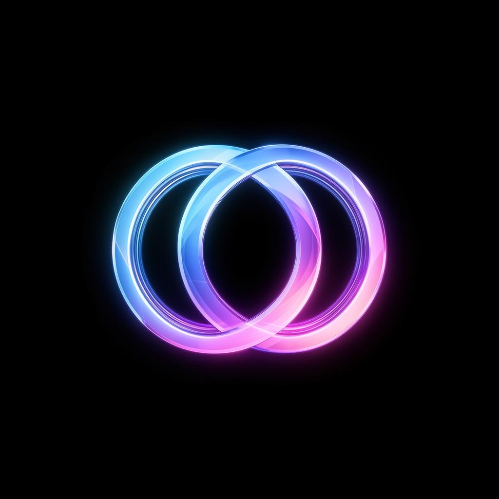 Interlocking neon ring emblem