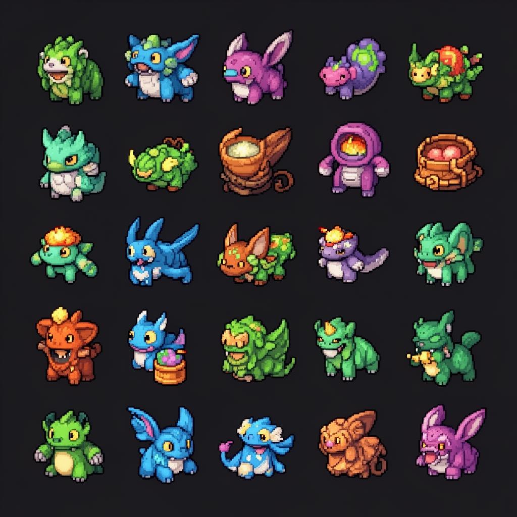 Pixel art creature sprite collection