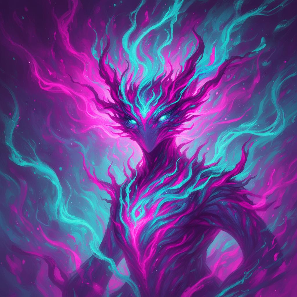 Neon spirit creature digital painting