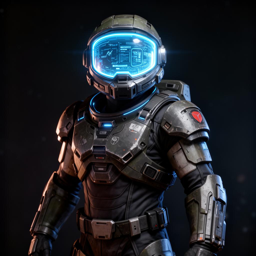 Sci-fi space ranger in heavy armor
